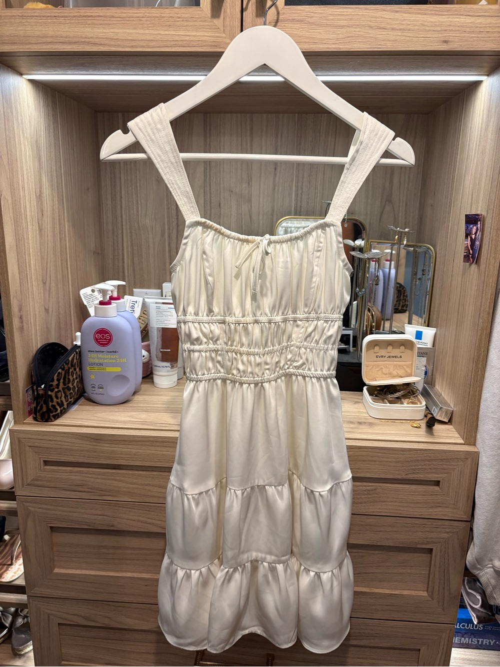 Aritzia Cream Smocked Tiered Mini Dress